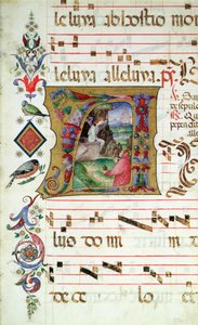 Historioitu alkukirjain A, joka kuvaa Maria Magdalenaa Kristuksen haudalla tekijältä Matteo da Milano Matteo da Milano